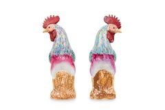 Pair of Chinese Polychrome Porcelain Roosters