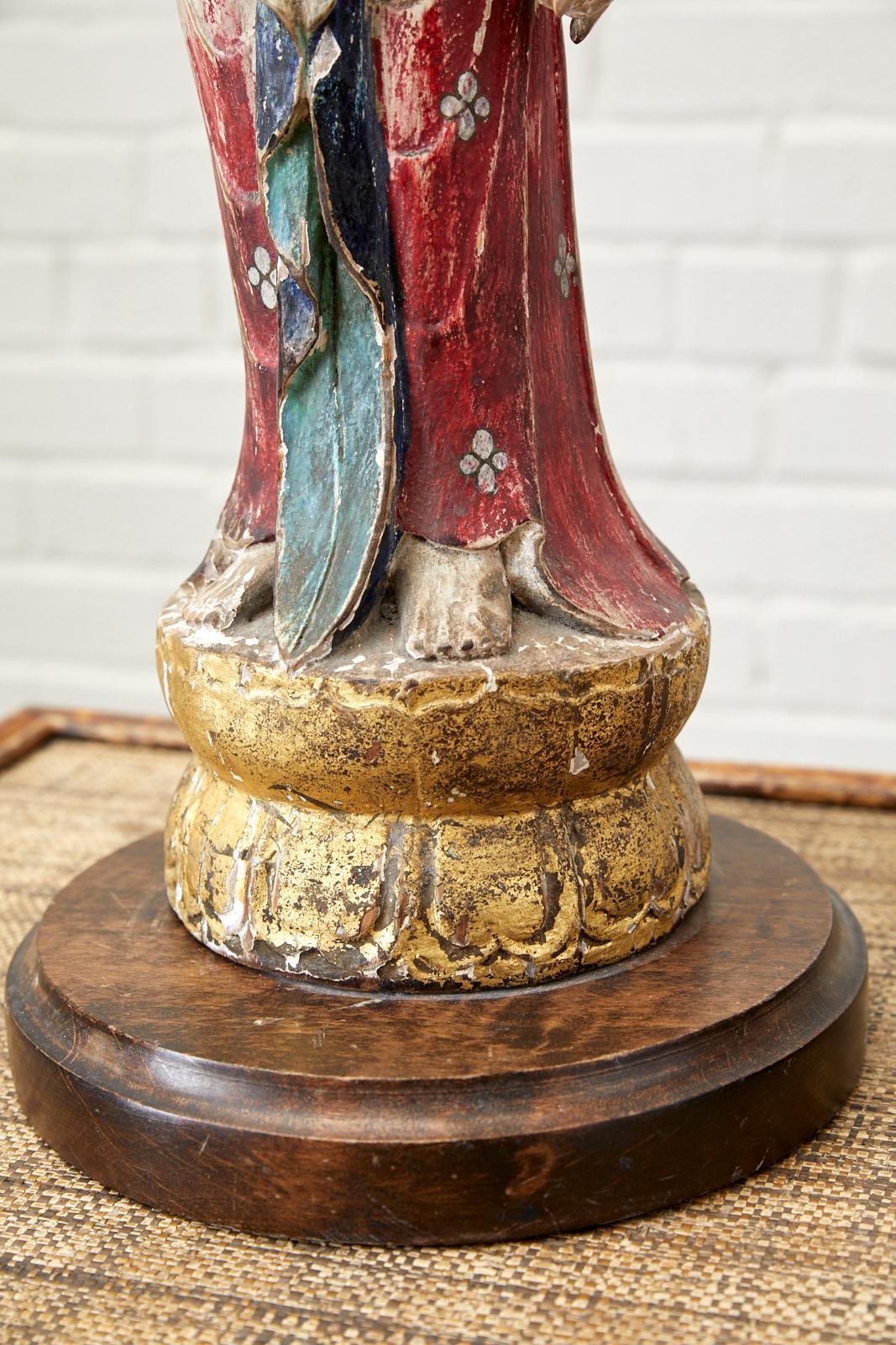 Pair of Chinese Polychrome Quan Yin Deity Table Lamps 2