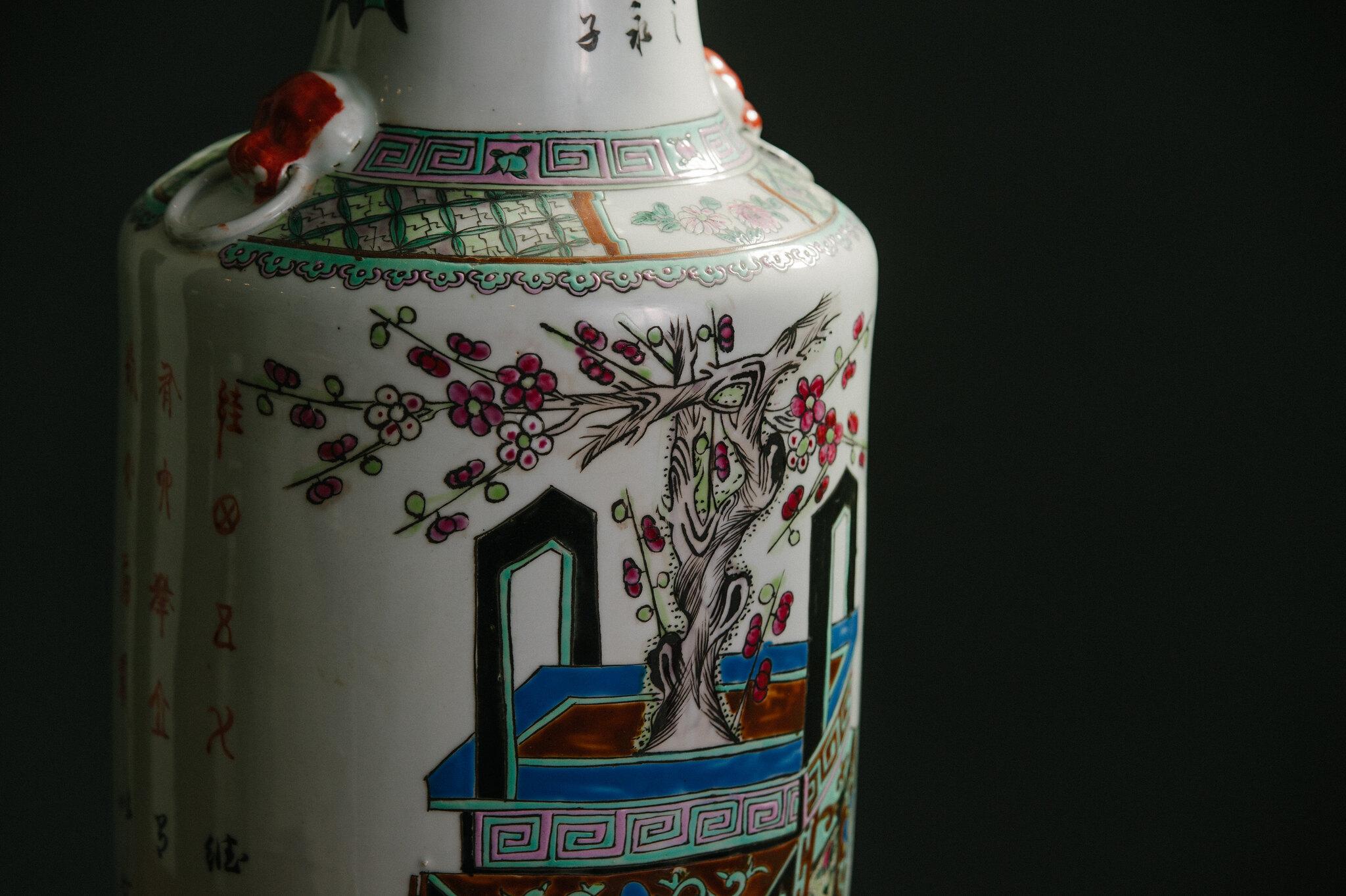 Porcelain Pair of Chinese Polychrome Vases For Sale