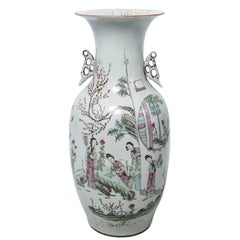 Pair of Chinese Porcelain Baluster Vases With Figural Decoration and Calligraphy