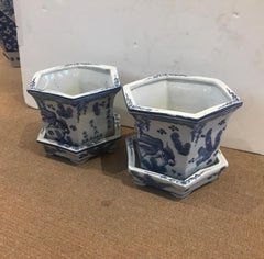 Pair of Chinese Porcelain Blue and White Planters