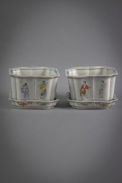 Pair of Chinese Porcelain Cachepots on Stands, circa 1890
