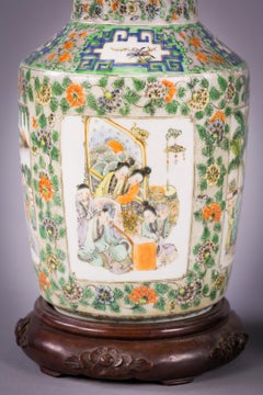 Pair of Chinese Porcelain Canton Famille Rose Vase Mounted as Lamps, 19 Century