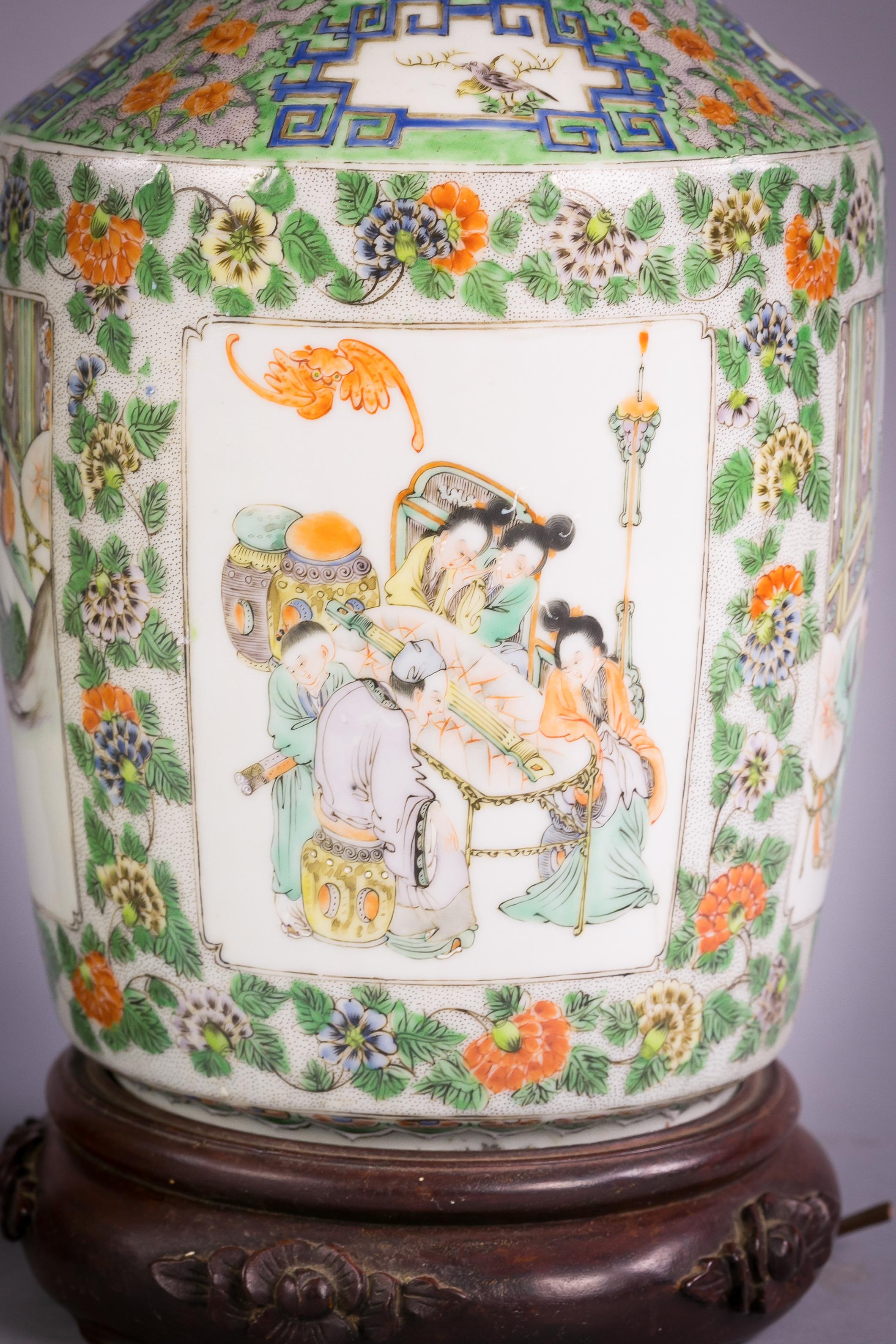 Pair of Chinese Porcelain Canton Famille Rose Vase Mounted as Lamps, 19 Century In Good Condition For Sale In New York, NY