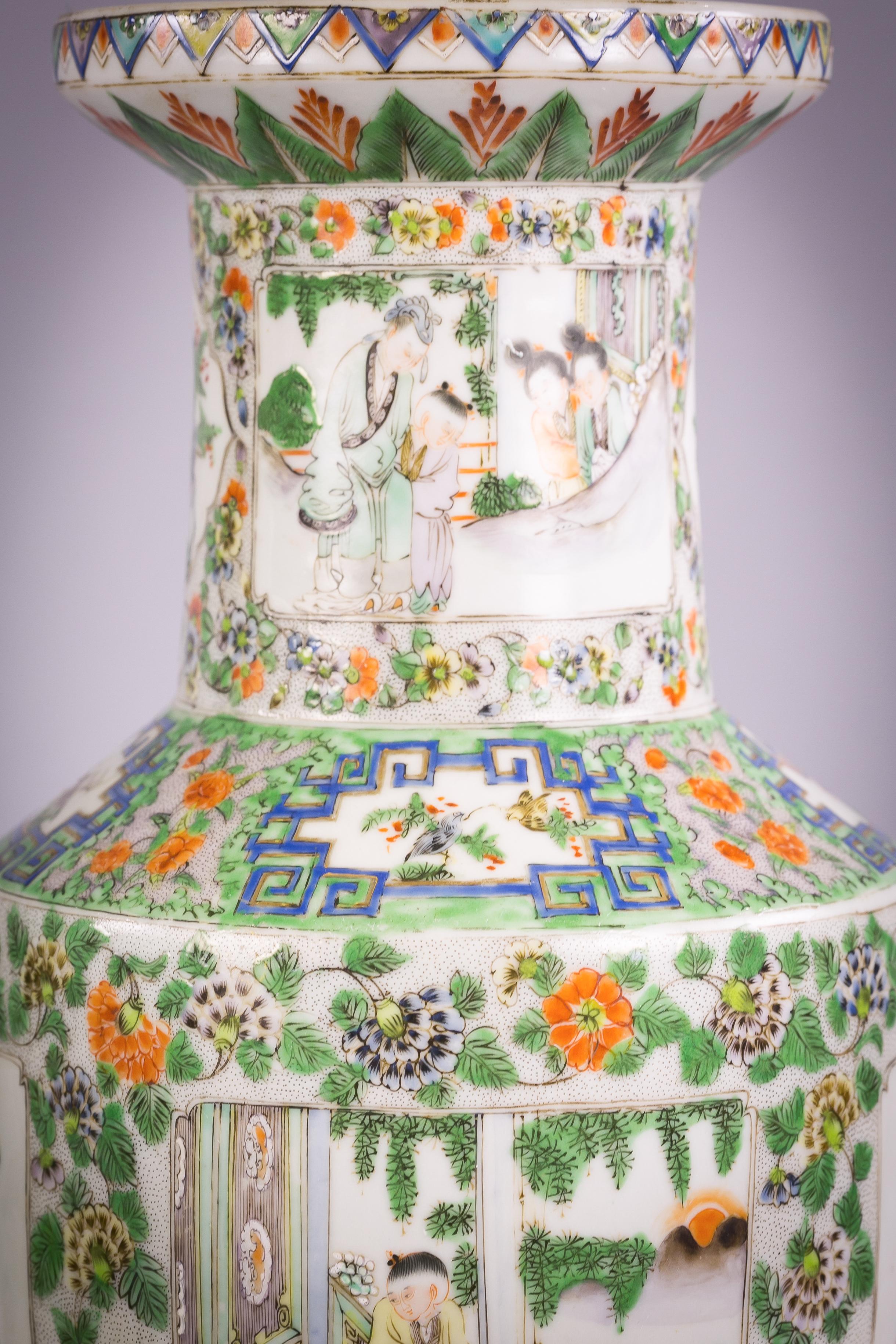 Pair of Chinese Porcelain Canton Famille Rose Vase Mounted as Lamps, 19 Century For Sale 3