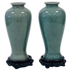 Pair of chinese porcelain "celadon" with wood base