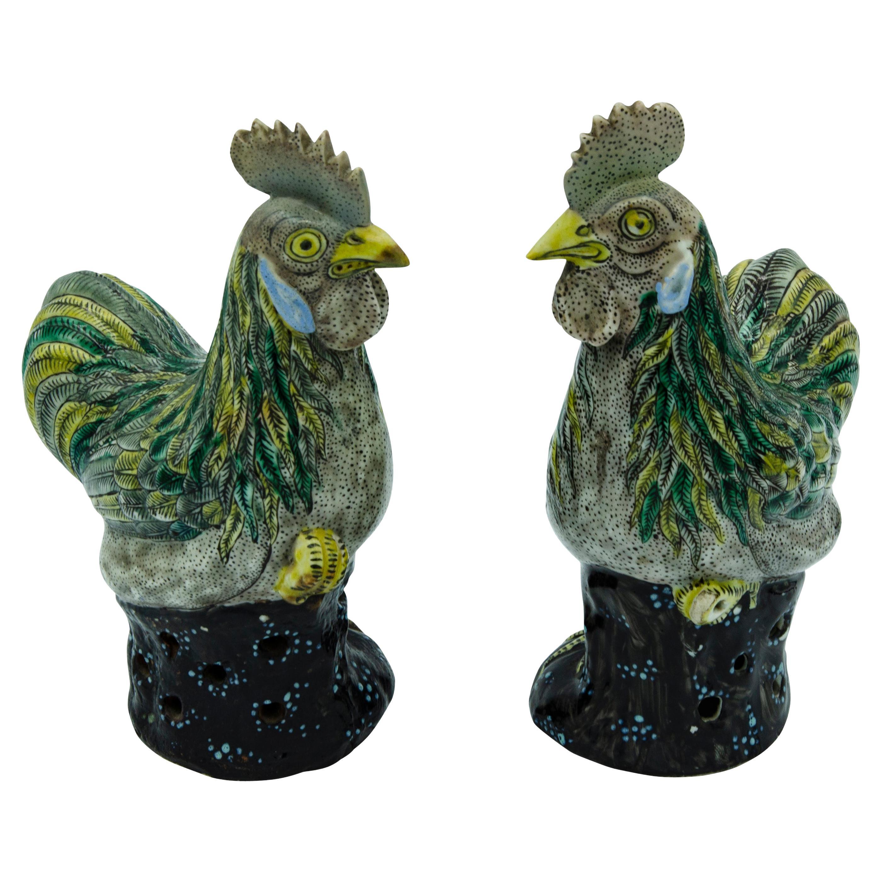 Pair of Chinese Porcelain Chickens For Sale