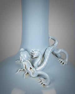 Pair of Chinese Porcelain Clair de Lune Dragon Lamps, Late 19th century
