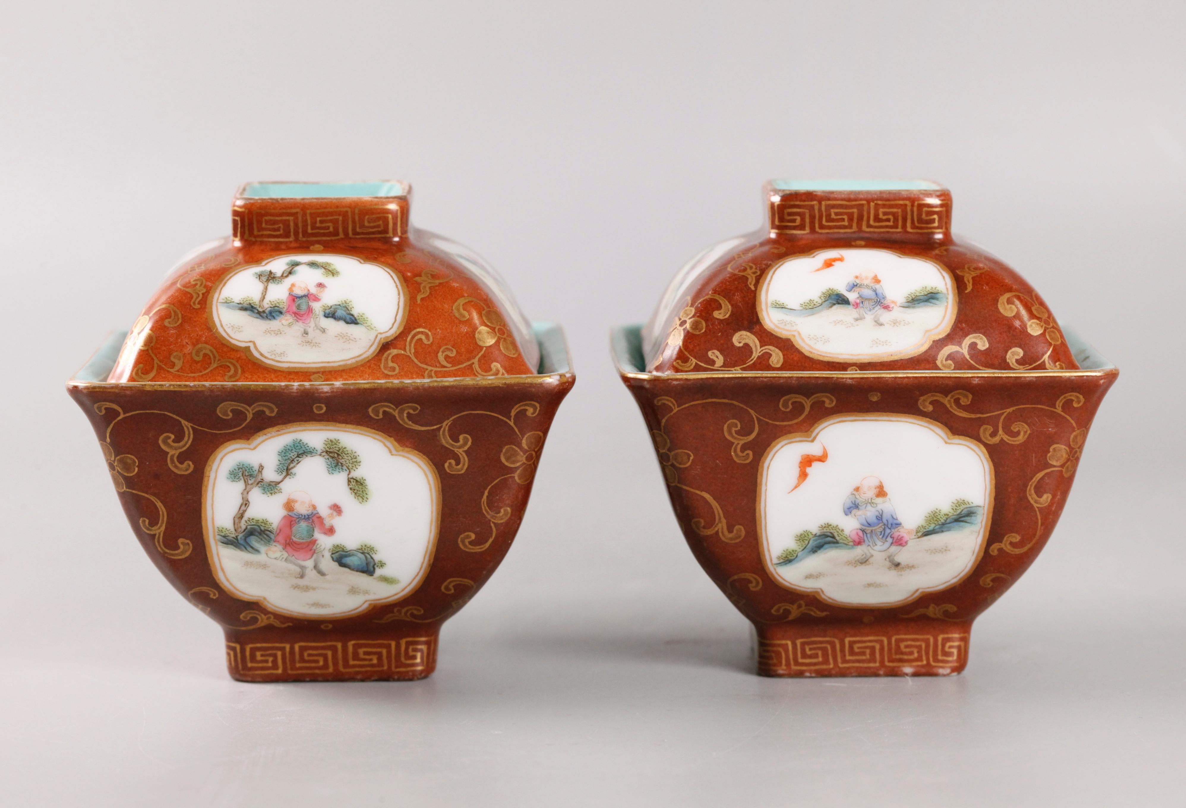 par de cuencos con tapa de porcelana china circa 1900 Porcelana en venta