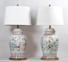 Pair of Chinese Porcelain Cover Jar Lamps, 19th Century