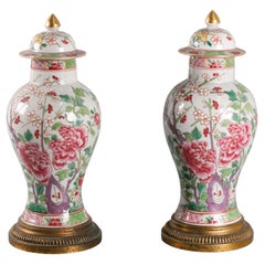 Paar chinesische Porzellanvasen mit Deckel, 19. Jahrhundert, Paar.