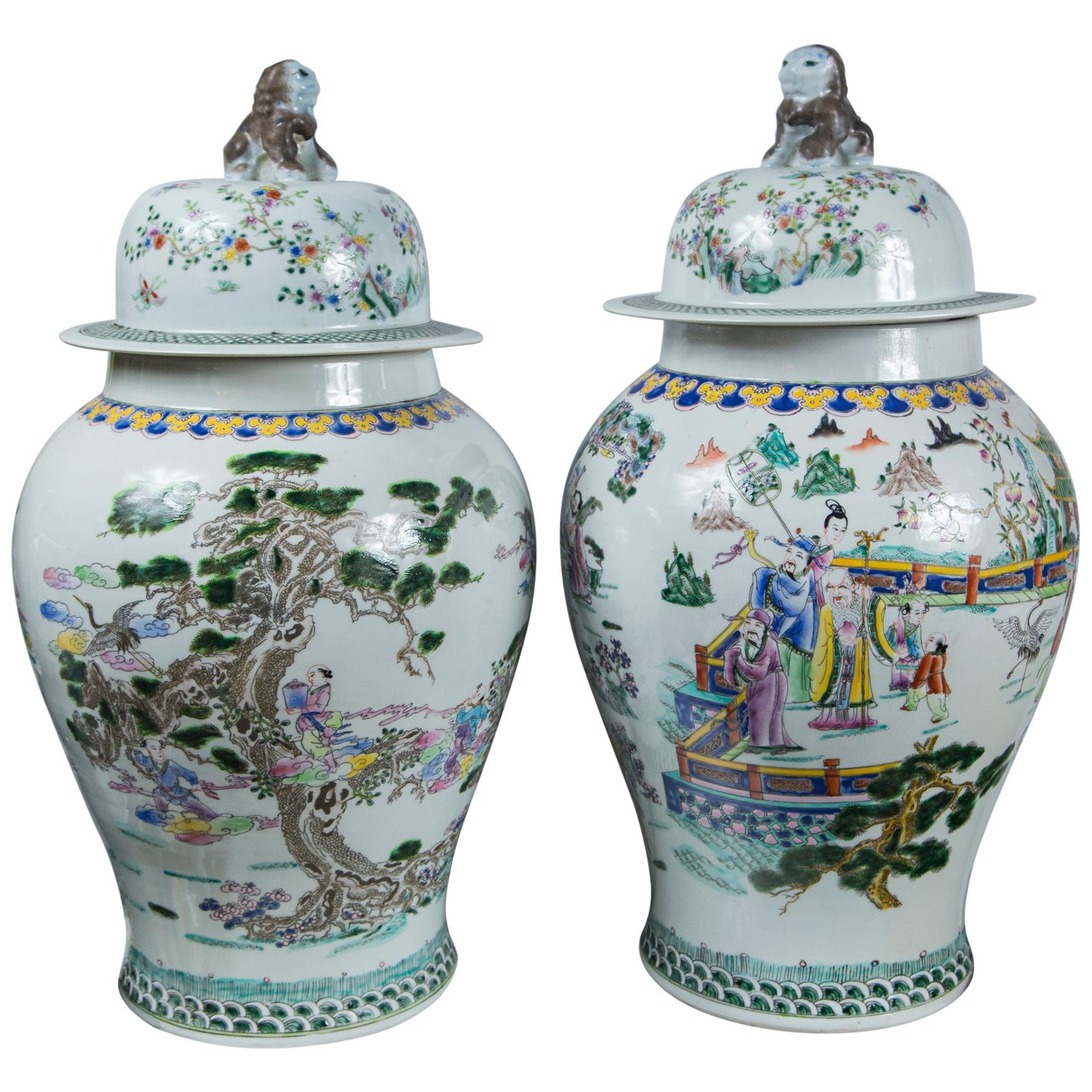 Pair of Chinese Porcelain Covered Jars For Sale