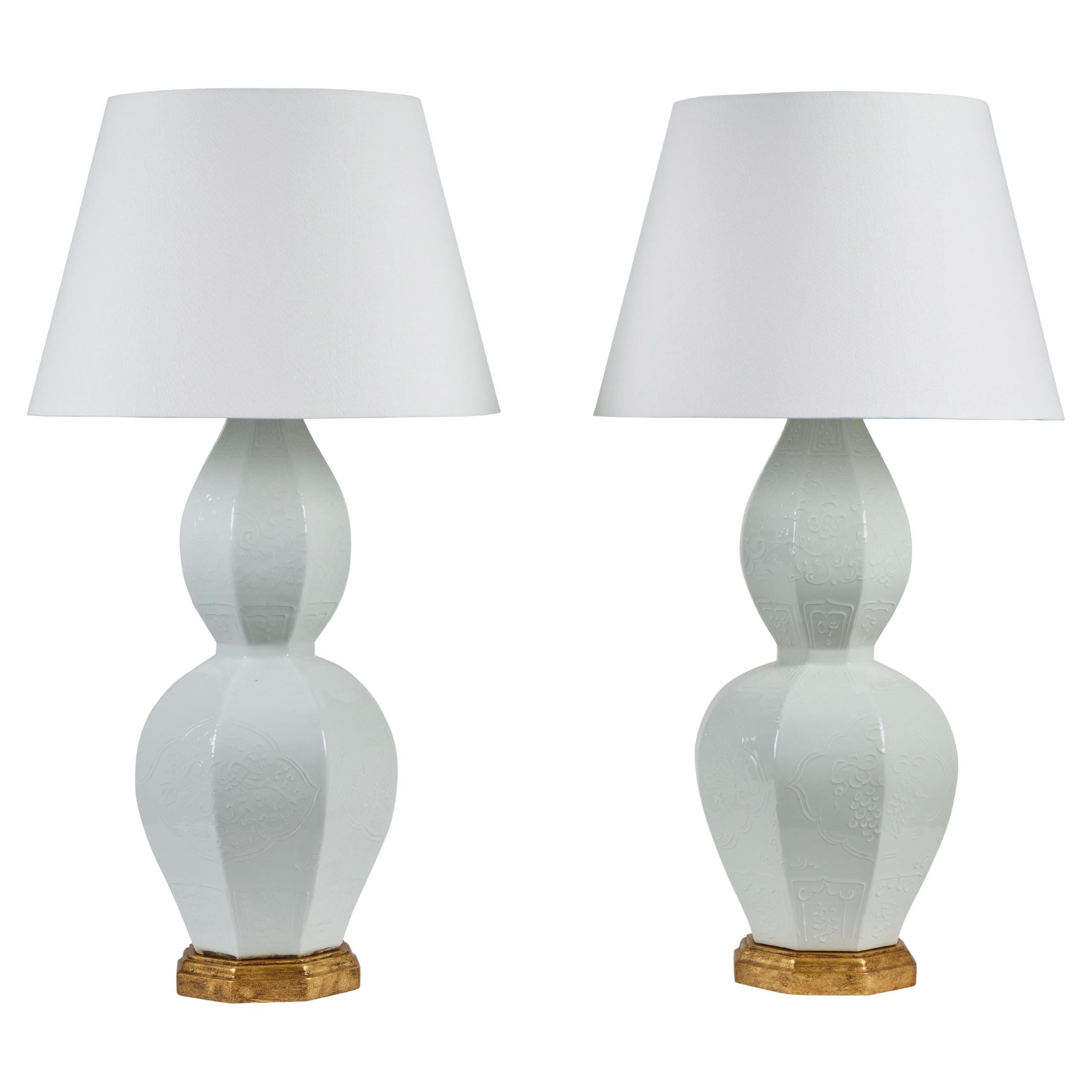 Pair of Chinese Porcelain Double Gourd Vases as Lamps