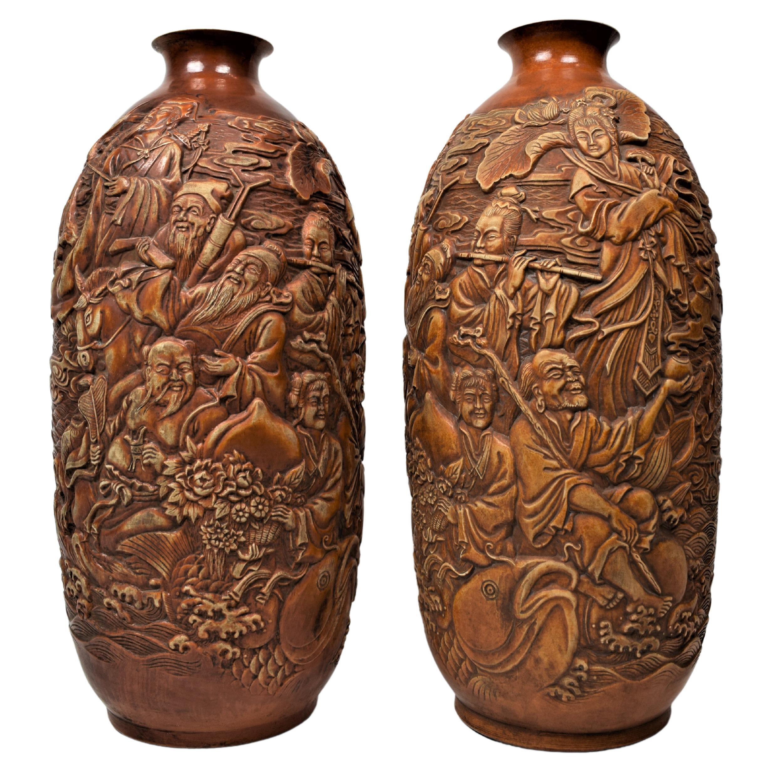 Massive and WellExecuted Pair of Chinese Palace Vases W Gilt Floral