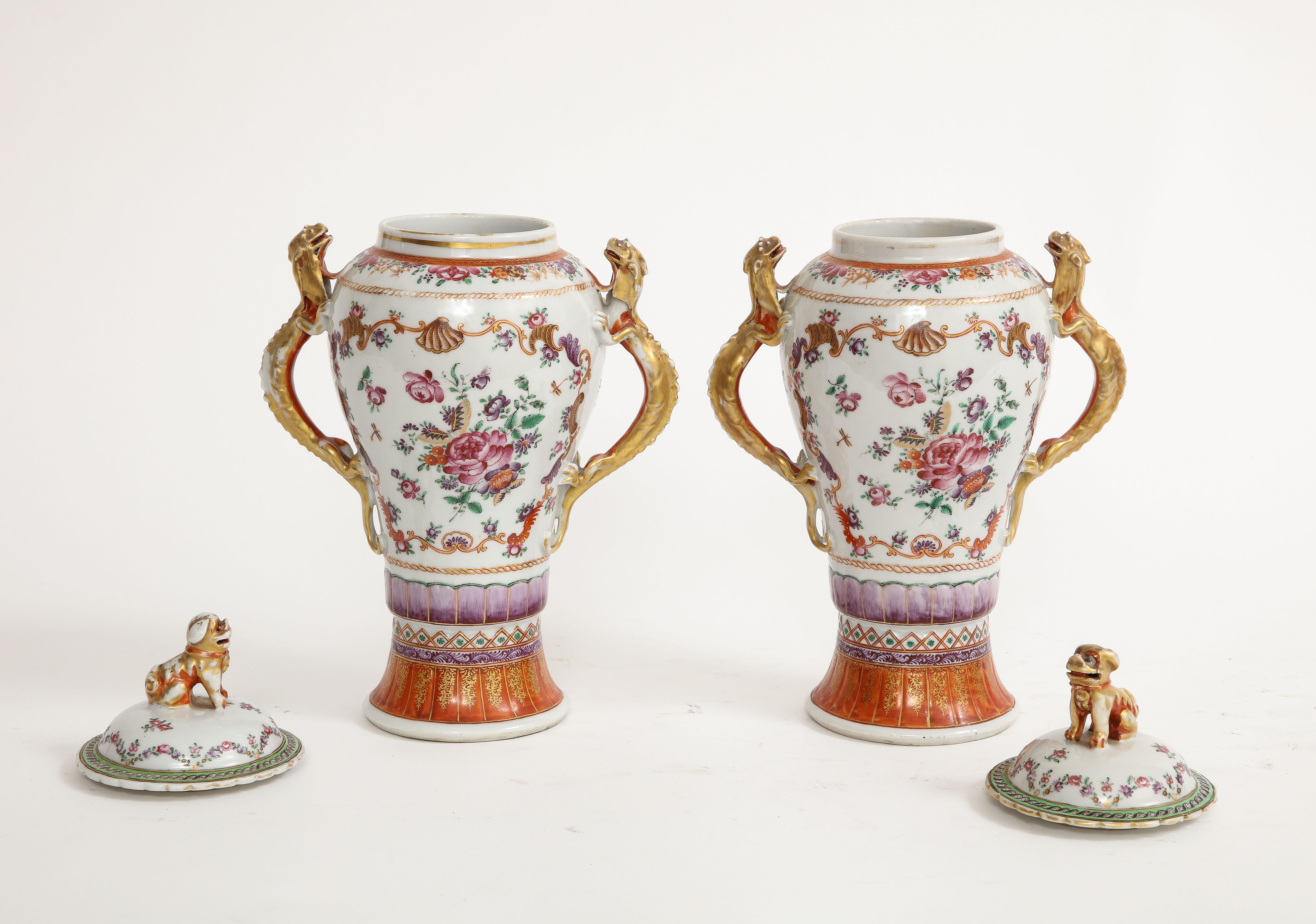 Coppia di vasi di porcellana cinese Famille Rose Mandarin Garniture - CIRCA 1790 in vendita 2