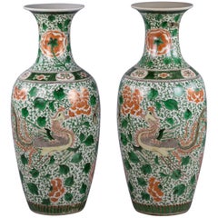 Pair of Chinese Porcelain Famille Verte Vases, circa 1840