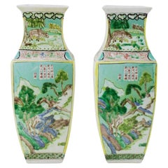 Antique Pair of Chinese Porcelain Famille Verte Vases, c. 1900's
