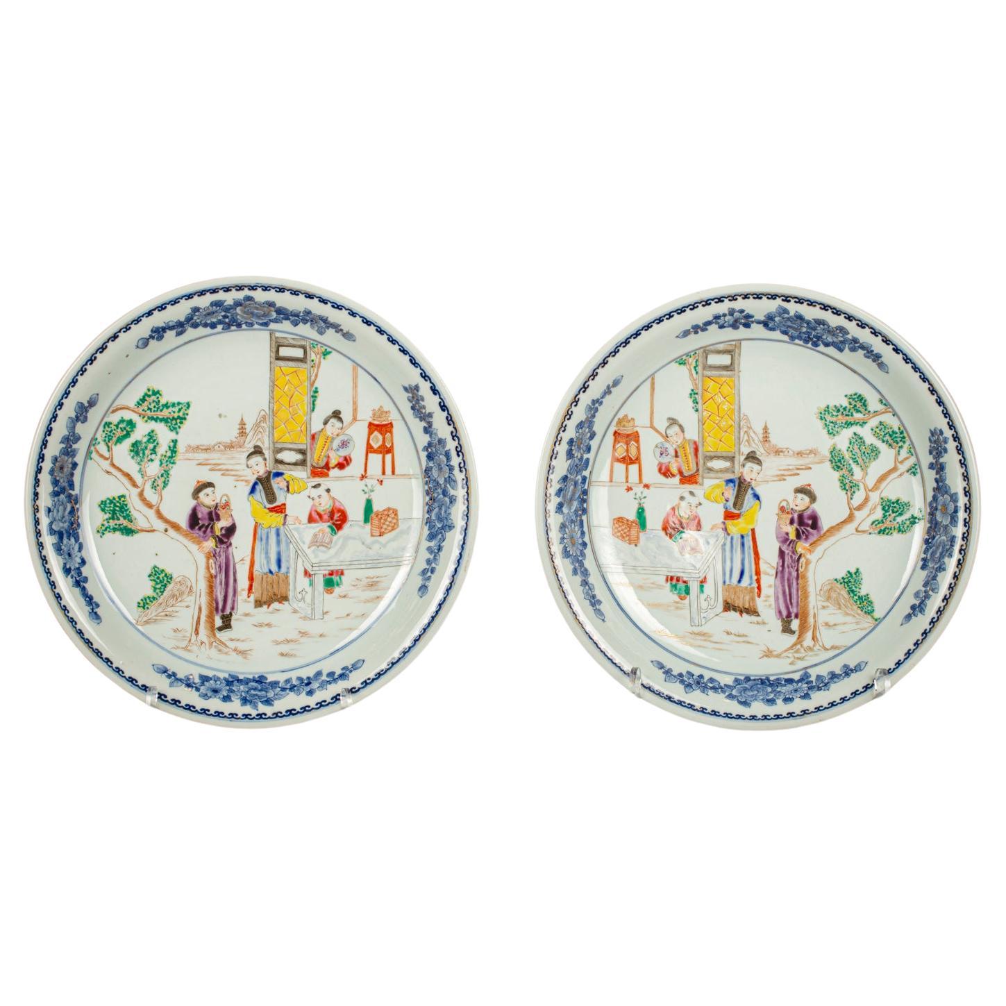 Pair of Chinese Porcelain Figural Chargers, Early 20th century For Sale