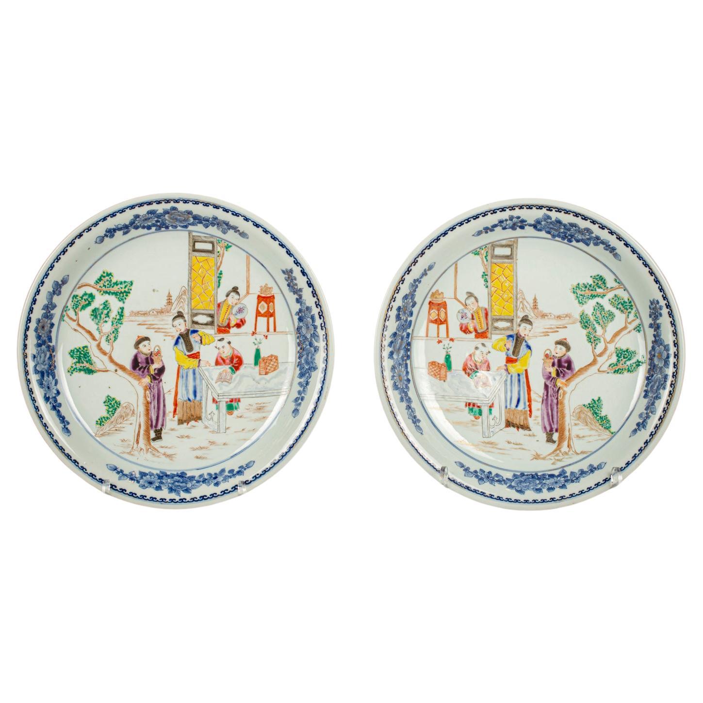 Pair of Chinese Porcelain Figural Chargers, Early 20th century