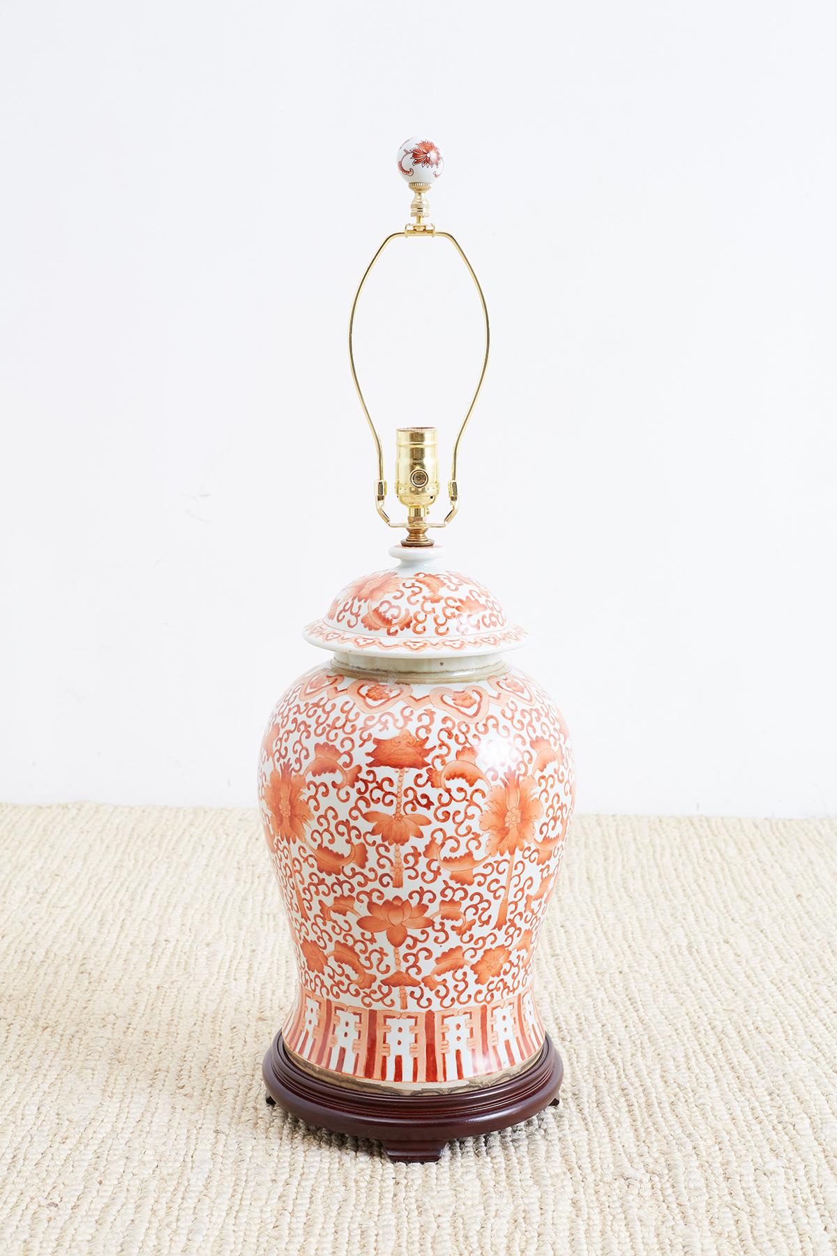 Hand-Painted Pair of Chinese Porcelain Floral Ginger Jar Lamps