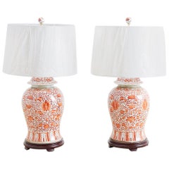 Pair of Chinese Porcelain Floral Ginger Jar Lamps