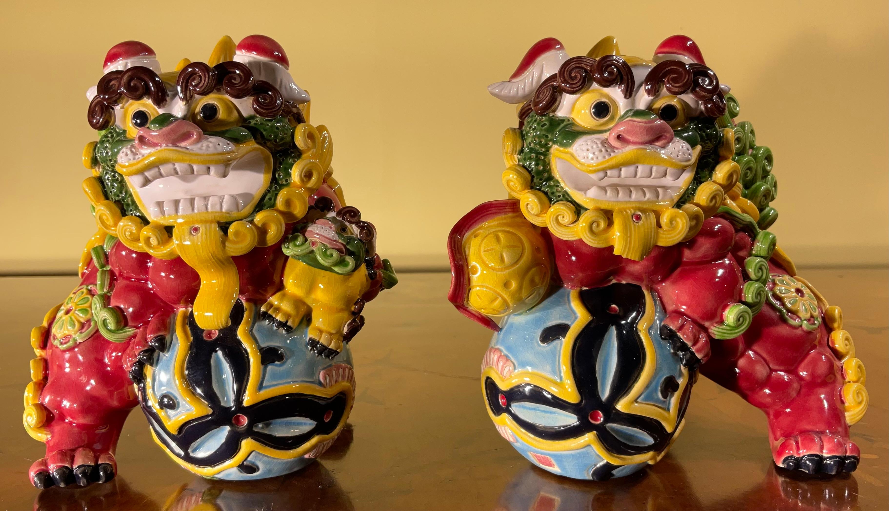 Pair of  Chinese Porcelain Foo Dogs For Sale 4