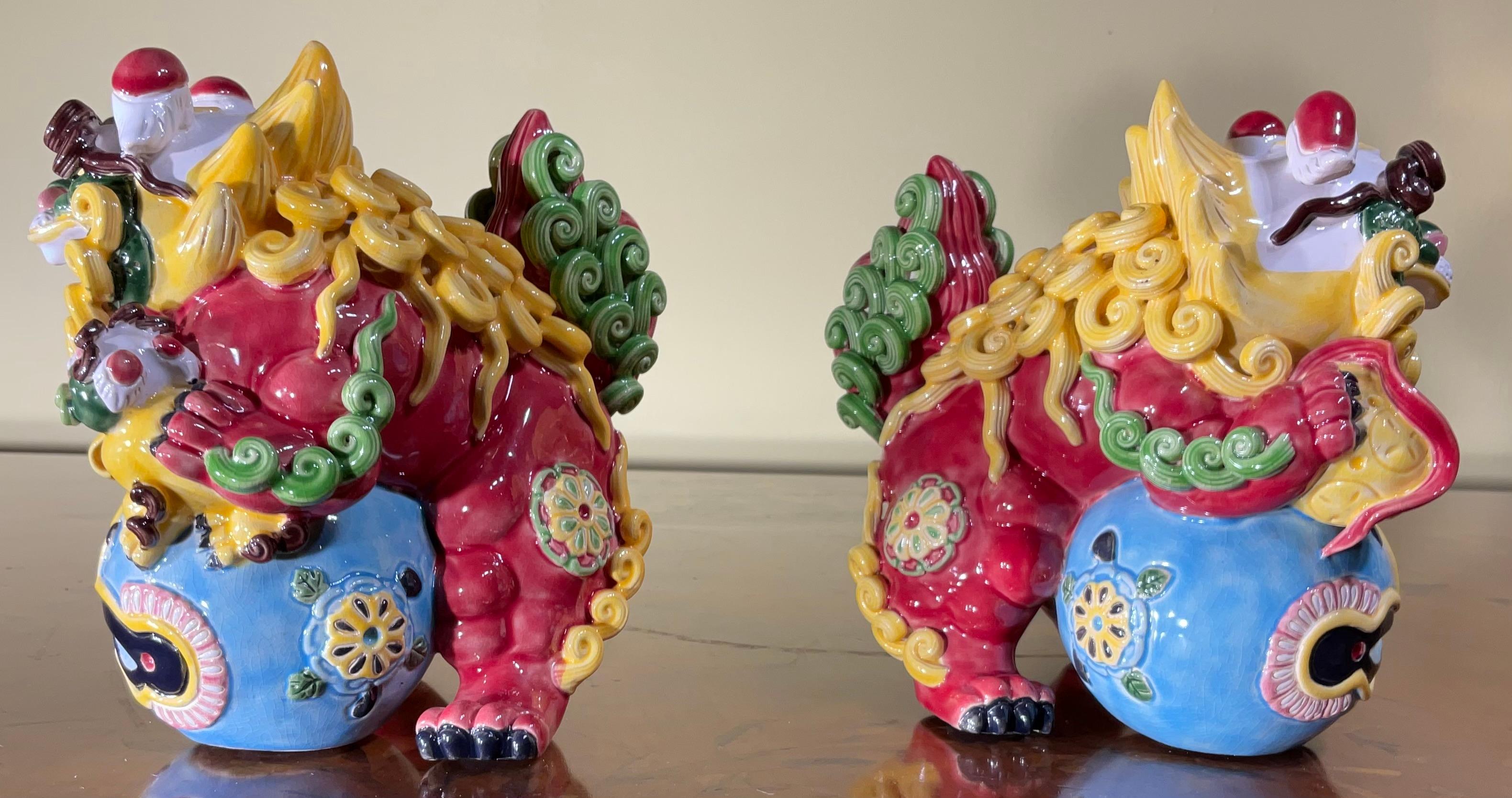 Hand-Crafted Pair of  Chinese Porcelain Foo Dogs For Sale