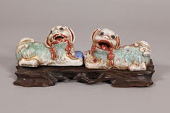 Antique pair of Chinese porcelain foo dogs/lions, 18th c.