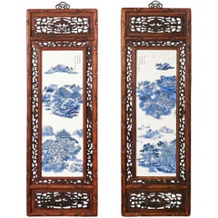 Pair of Chinese Porcelain Framed Wall Panels