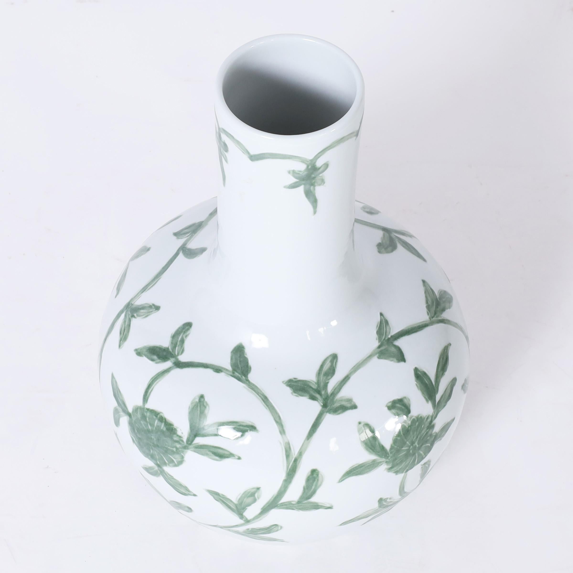 Glazed Pair of Chinese Porcelain Green and White Vases For Sale