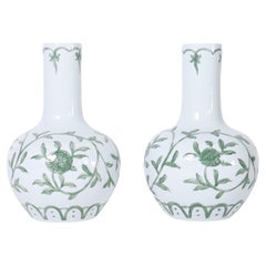 Antique Pair of Chinese Porcelain Green and White Vases