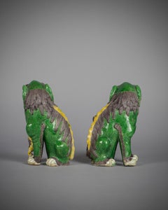 Pair of Chinese Porcelain Green Foo Dogs, circa 1840