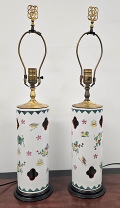 Pair of Chinese Porcelain Hat Stands Mounted as Lamps