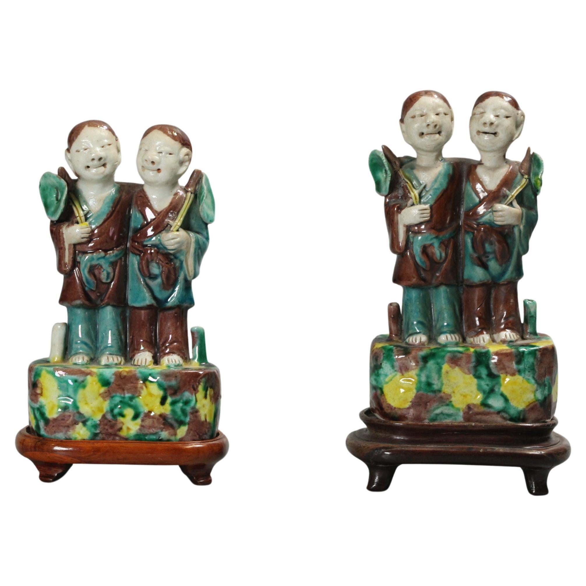 Pareja de gemelos Hoho de porcelana china, s. XVIII