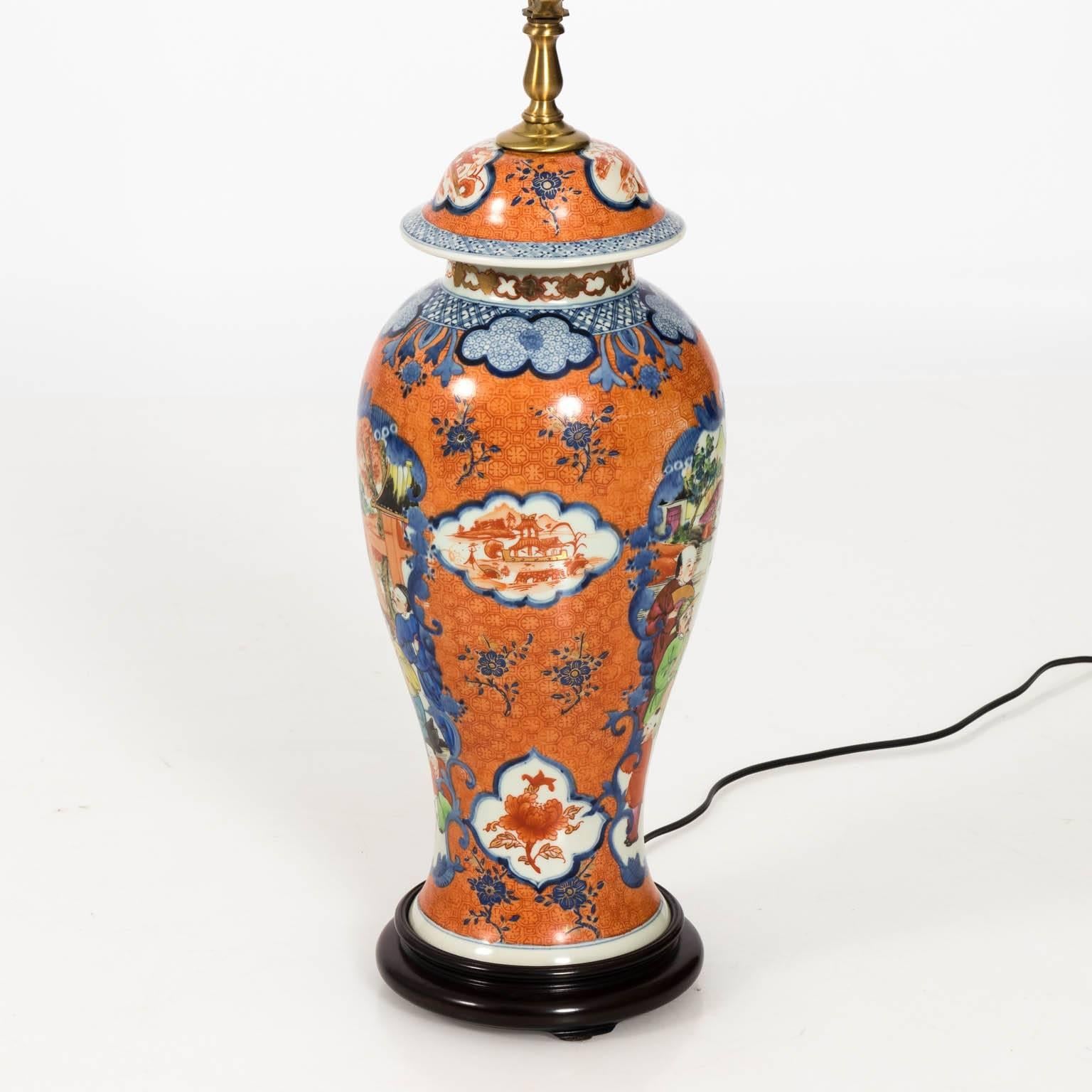 Pair of Chinese Porcelain Lamps with Custom Pleated Shades For Sale 7