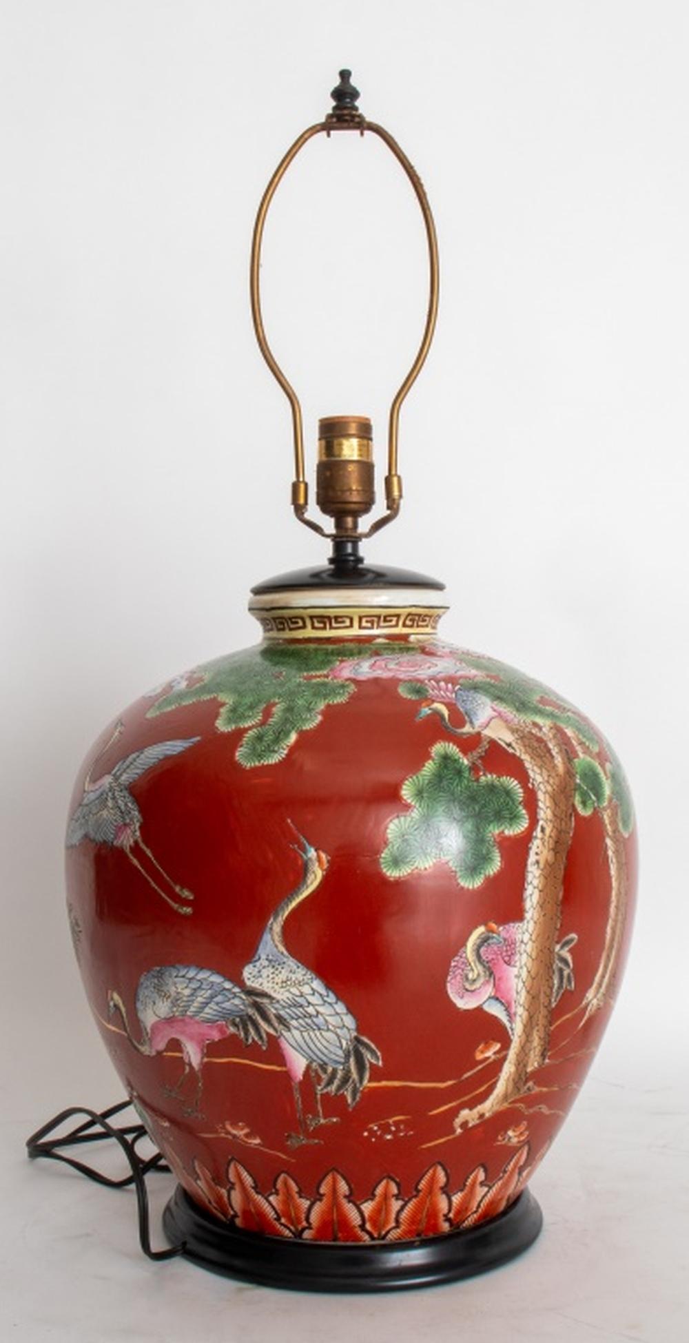 Chinese Export Pair of Chinese Porcelain Ovoid Vases as Lamps