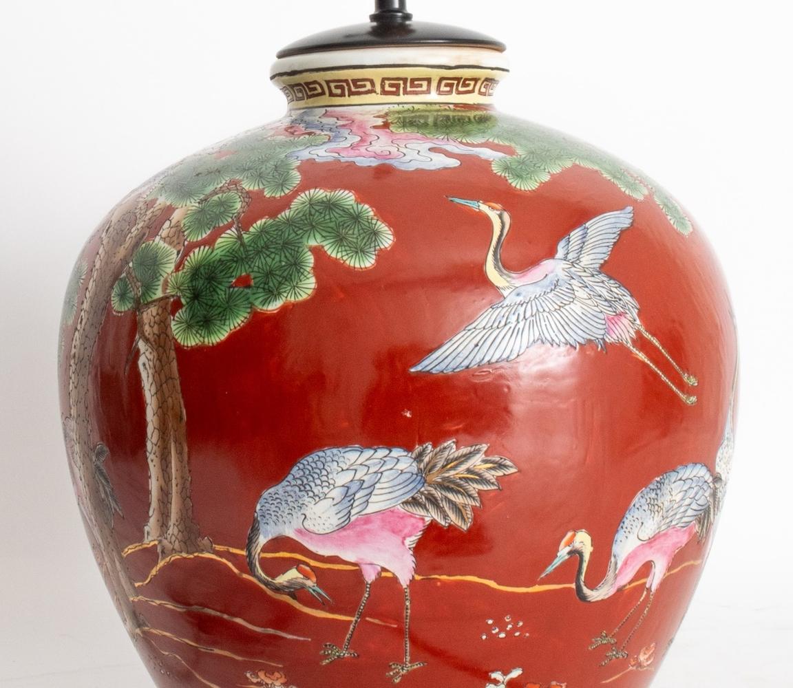 Painted Pair of Chinese Porcelain Ovoid Vases as Lamps