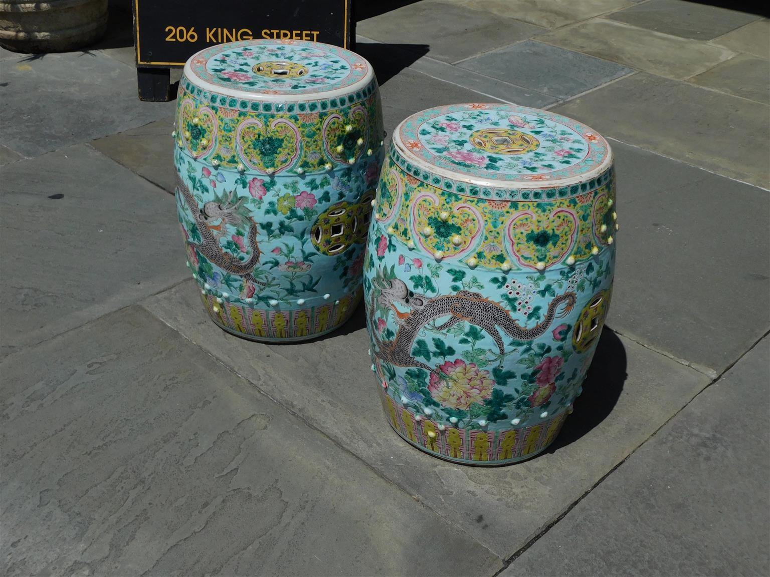 Pair of Chinese Porcelain Painted Garden Seats w/ Dragons & Exotic Birds, C 1820 For Sale 6