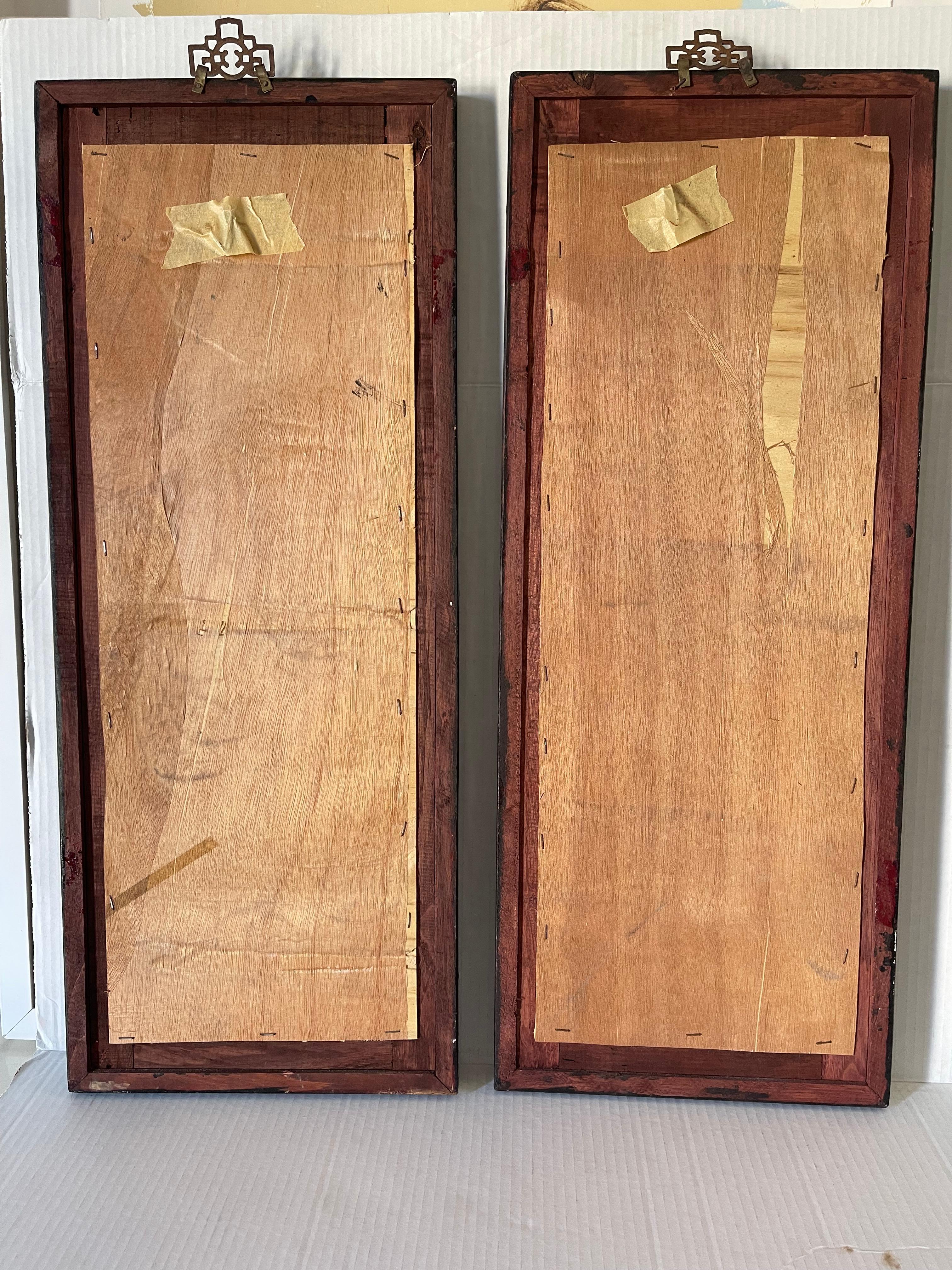 Pair of Chinese Porcelain Plaques Mahogany Frame For Sale 4
