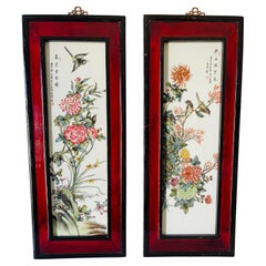 Pair of Chinese Porcelain Plaques Mahogany Frame