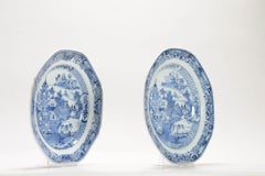Pair of Chinese Porcelain Plates Qing Period Octagonal Landscape Pagode, 18C