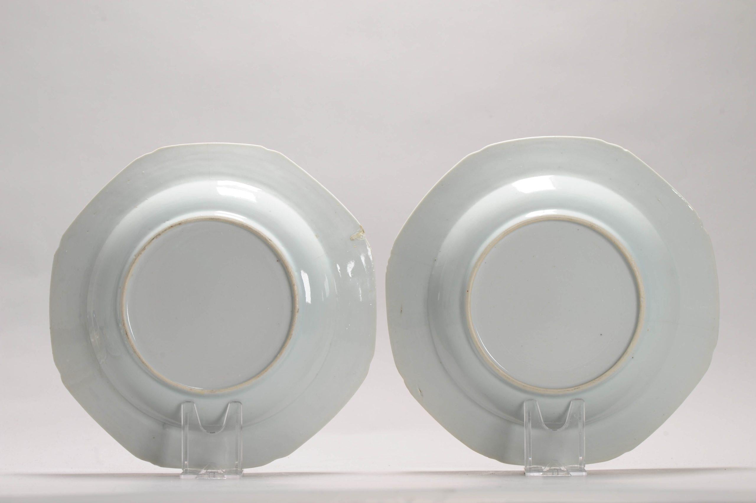 18th Century and Earlier Pair of Chinese Porcelain Plates Qing Period Octagonal Landscape Pagode, 18C