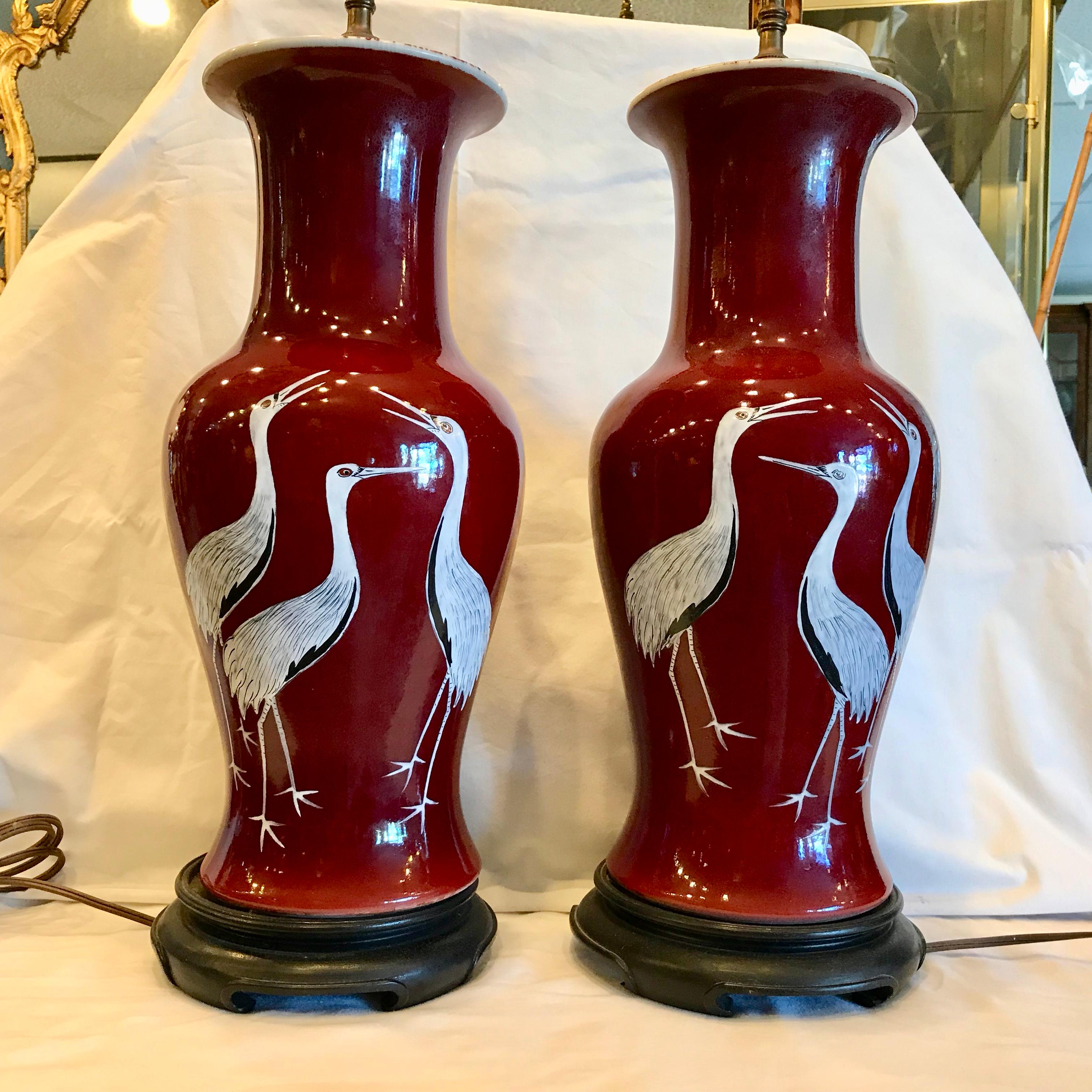 Pair of Chinese Porcelain Sang de Boeuf Lamps In Good Condition In West Palm Beach, FL