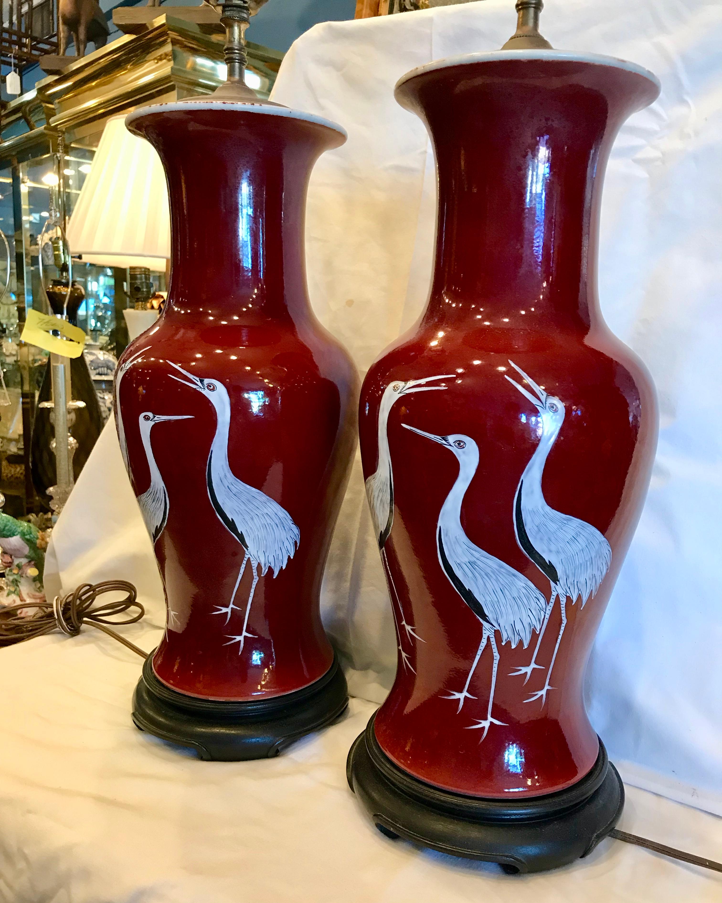 Pair of Chinese Porcelain Sang de Boeuf Lamps 5