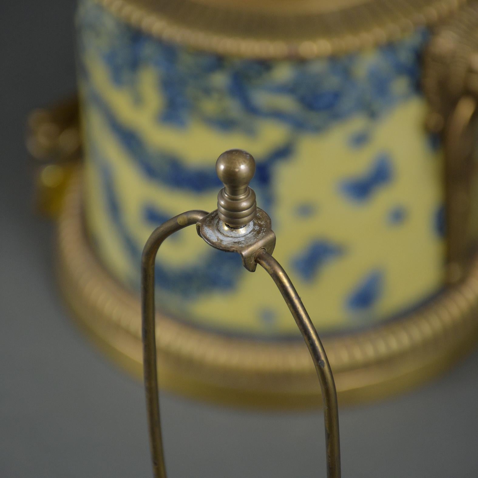 Metal Pair of French Chinoiserie Porcelain & Brass Table Lamps with Floral Design For Sale