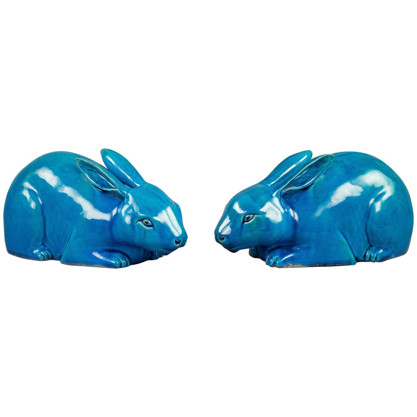 Pair of Chinese Porcelain Turquoise Glazed Rabbits, circa 1860 at ...