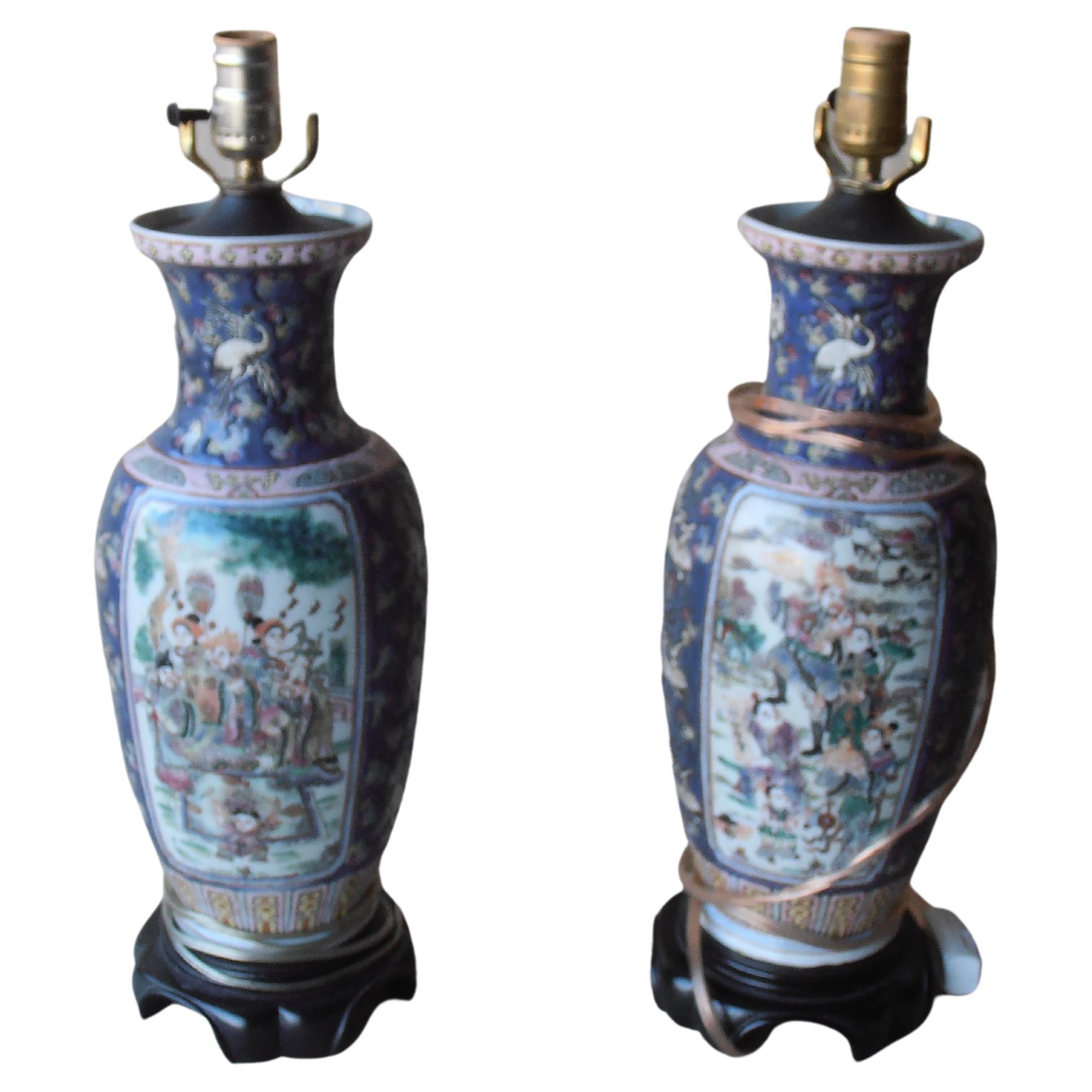 Pair of Chinese Porcelain Vases Converted to Lamps