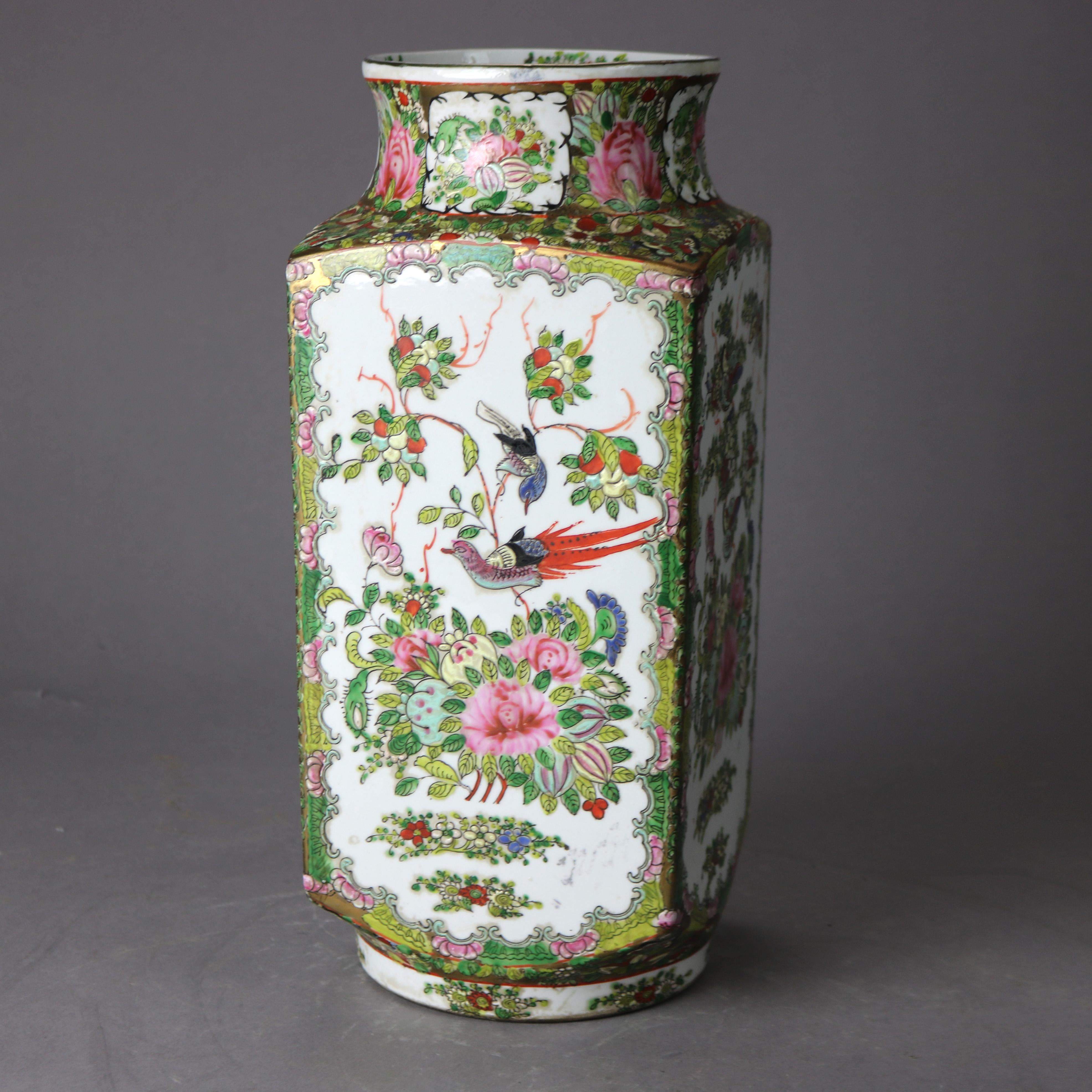 Pair of Chinese Porcelain Vases, Garden& Birds, 20th Century 4