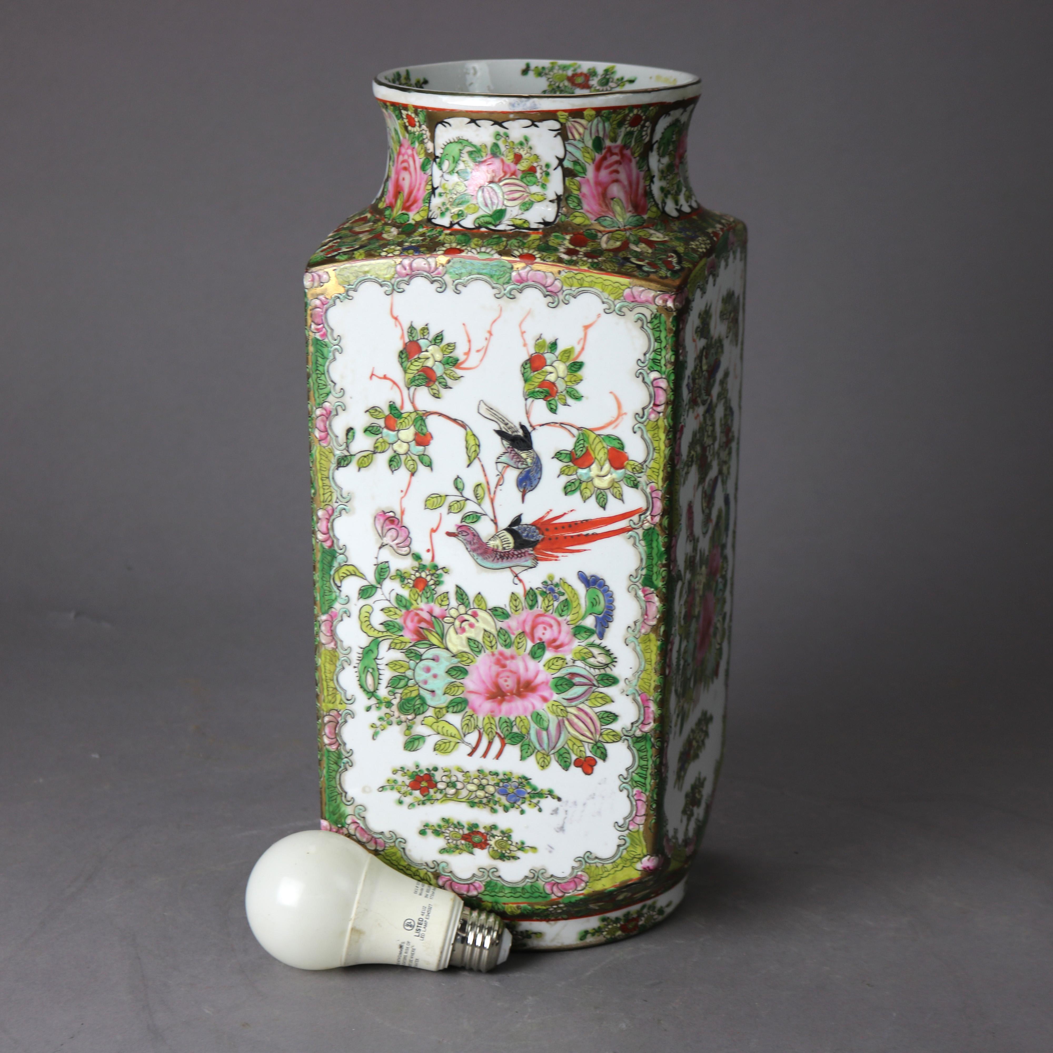 Pair of Chinese Porcelain Vases, Garden& Birds, 20th Century 5
