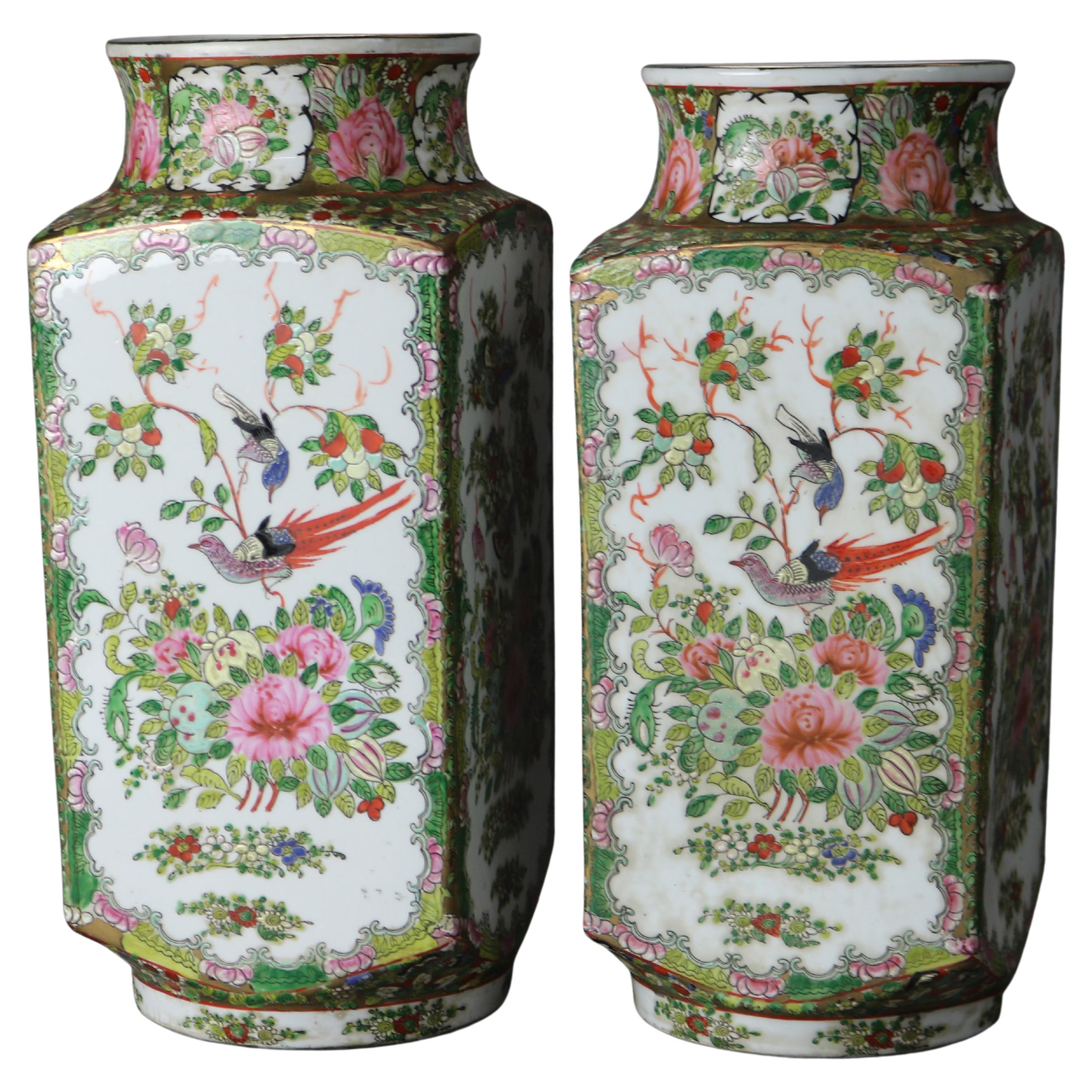 Pair of Chinese Porcelain Vases, Garden& Birds, 20th Century
